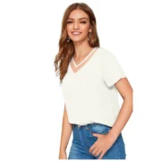 Generic Women's Polyester, Knitting Western Wear T-Shirt (White) - Image 4