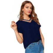 Generic Women's Polyester, Knitting Western Wear T-Shirt (Blue) - Image 2