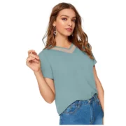 Generic Women's Polyester, Knitting Western Wear T-Shirt (Pista) - Image 3