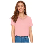 Generic Women's Polyester, Knitting Western Wear T-Shirt (Peach)