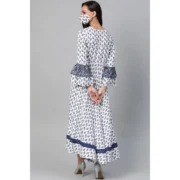 Generic Women's Casual Bell Sleeve Floral Printed Rayon Dress (White & Blue) - Image 2