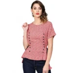 Generic Women's Casual Short Sleeve Geometric Rayon Top (Red)