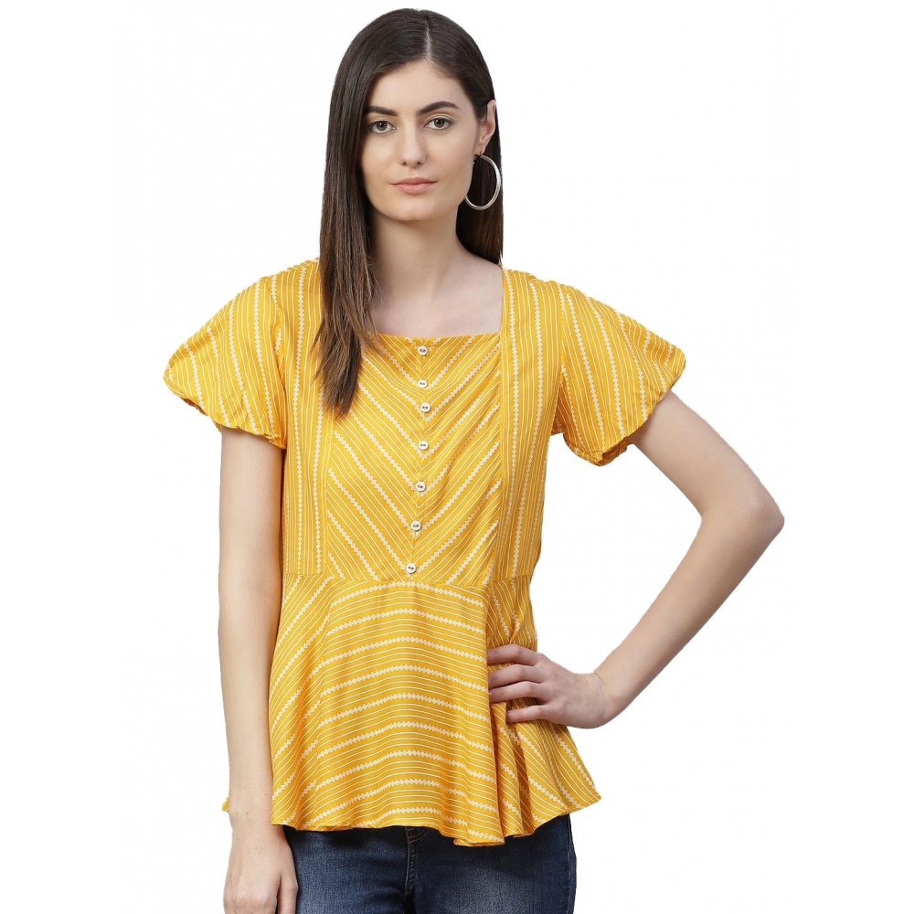 53590822208_4943b331ef_o_d-1000x1000-1.webp Generic Women's Casual Short Sleeves Stripe Printed Rayon Top (Mustard) - Image 1