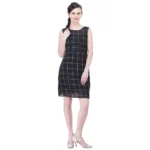 Generic Women's Cotton Blend Checked Sleeveless Sheath Dress (Black)