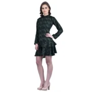 Generic Women's Cotton Blend Floral Full Sleeves Dress (Green) - Image 3