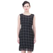 Generic Women's Cotton Blend Checked Sleeveless Sheath Dress (Black) - Image 5