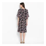 Generic Women's Polyester Floral Short Sleeve Knee-Length Dress (Black - Multicolor) - Image 7