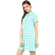 Generic Women's Rayon Checkered Short Sleeve Above Knee Dress (SkuBlue - White) - Image 3
