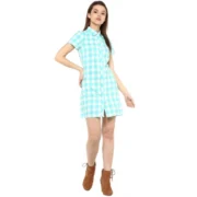 Generic Women's Rayon Checkered Short Sleeve Above Knee Dress (SkuBlue - White) - Image 6