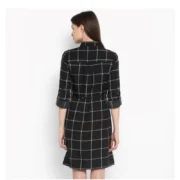 Generic Women's Polyester Checkered Roll Up Sleeve Above Knee Dress (Black - White) - Image 7