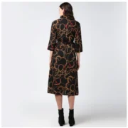 Generic Women's Polyester Chain Print Roll Up Sleeve Below Knee Dress (Black - Yellow) - Image 7