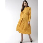 Generic Women's Polyester Pintuck Long Sleeves Below Knee Dress (Yellow) - Image 3