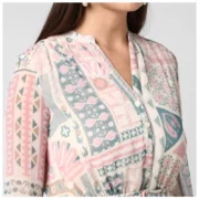 Generic Women's Polyester Printed Long Sleeves Above Knee Dress (Light Pink - Off White) - Image 2