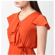 Generic Women's Polyester Ruffled Cap Sleeve Knee-Length Dress (Orange) - Image 2