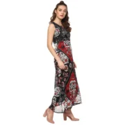 Generic Women's Polyester Printed Sleeveless Dress (Red - Black) - Image 4