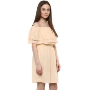 Generic Women's Polyester Solid Sleeveless Knee-Length Dress (Beige) - Image 4