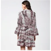 Generic Women's Polyester Animal Print Bell Sleeve Above Knee Dress (Pink - Black) - Image 7