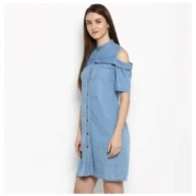 Generic Women's Denim Solid Cold Shoulder Above Knee Dress (Blue) - Image 3