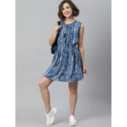 Generic Women's Rayon Tie & Dye Sleeveless Above Knee Dress (Blue) - Image 5