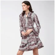 Generic Women's Polyester Animal Print Bell Sleeve Above Knee Dress (Pink - Black) - Image 3