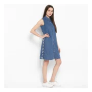 Generic Women's Denim Solid Sleeveless Above Knee Dress (Blue) - Image 4