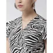Generic Women's Polyester Animal Print Short Sleeve Knee-Length Dress (Black - White) - Image 2