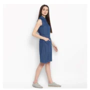 Generic Women's Denim Solid Sleeveless Above Knee Dress (Blue) - Image 4