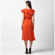 Generic Women's Polyester Ruffled Cap Sleeve Knee-Length Dress (Orange) - Image 6