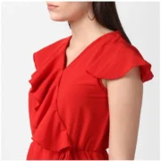 Generic Women's Polyester Ruffled Cap Sleeve Knee-Length Dress (Red) - Image 2