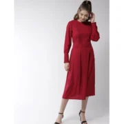 Generic Women's Polyester Pintuck Long Sleeves Below Knee Dress (Red) - Image 5
