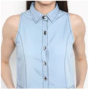 Generic Women's Denim Solid Sleeveless Below Knee Dress (Blue) - Image 2