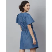 Generic Women's Denim Solid Flutter Above Knee Dress (Blue) - Image 6