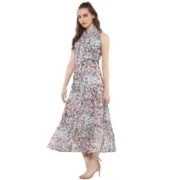 Generic Women's Polyester Chiffon Printed Sleeveless Dress (Multicolor) - Image 3
