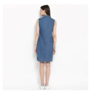Generic Women's Denim Solid Sleeveless Above Knee Dress (Blue) - Image 7
