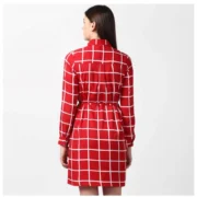 Generic Women's Polyester Checkered Long Sleeves Above Knee Dress (Red) - Image 7