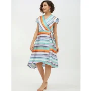 Generic Women's Satin Striped Short Sleeve Knee-Length Dress (Multicolor) - Image 3