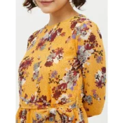 Generic Women's Polyester Floral Long Sleeves Calf-length Dress (Multicolor) - Image 2