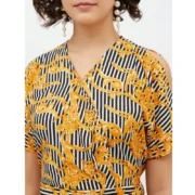 Generic Women's Polyester Printed Half Sleeve Long Jumpsuit (Yellow) - Image 2