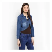Generic Women's Denim Pleated 3-4th Sleeves Shrug (Blue) - Image 5