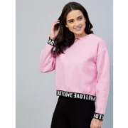 Generic Women's Fleece Solid Long Sleeves Sweatshirt (Pink) - Image 2