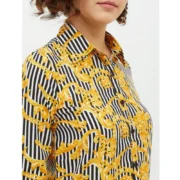 Generic Women's Polyester Printed Roll Up Sleeve Standard Length Shirt (Mustared) - Image 2