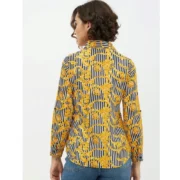Generic Women's Polyester Printed Roll Up Sleeve Standard Length Shirt (Mustared) - Image 7