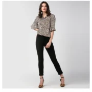 Generic Women's Polyester Animal Print Bell Sleeve Top (Orange - Black) - Image 3