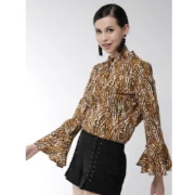 Generic Women's Polyester Printed Bell Sleeve Top (Orange - Black) - Image 5