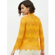 Generic Women's Cotton Lace Inserts Long Sleeves Top (Yellow) - Image 2