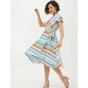 Generic Women's Satin Striped Short Sleeve Knee-Length Dress (Multicolor) - Image 6