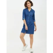 Generic Women's Denim Solid Long Sleeves Above Knee Dress (Blue) - Image 6