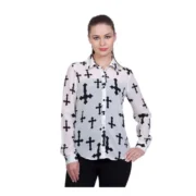 Generic Women's Polyester Printed Long Sleeves Standard Length Shirt (White) - Image 3