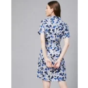 Generic Women's Polyester Floral Short Sleeve Above Knee Dress (Blue - White) - Image 7