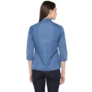 Generic Women's Denim Solid 3-4th Sleeves Regular Top (Blue) - Image 2